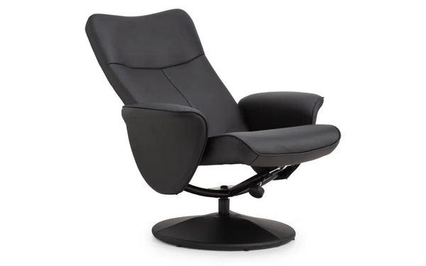 Julian Bowen Lugano Recliner Chair & Footstool with Covered Swivel Base – Black Faux Leather