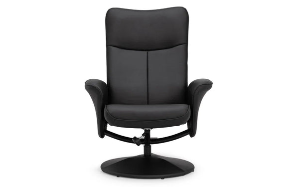 Julian Bowen Lugano Recliner Chair & Footstool with Covered Swivel Base – Black Faux Leather