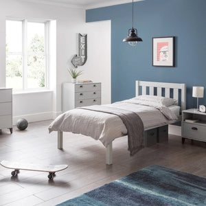 Luna 135cm Double Wooden Bed Frame in Surf White Solid Pine with Slatted Base