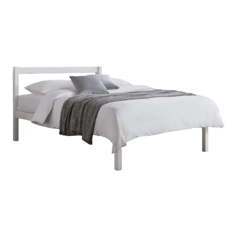 Luna 135cm Double Wooden Bed Frame in Surf White Solid Pine with Slatted Base
