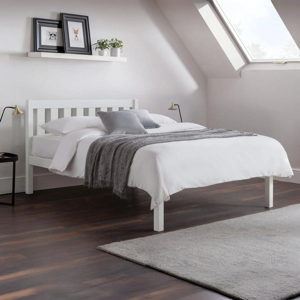 Luna 135cm Double Wooden Bed Frame in Surf White Solid Pine with Slatted Base