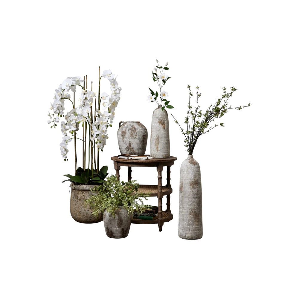 Large White Orchid in Antique Stone Pot – 5ft Tall Realistic Artificial Plant | 22641 - My Store