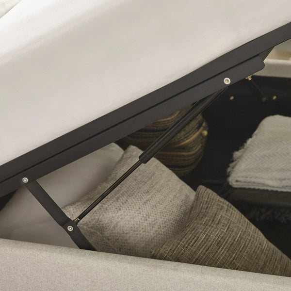 Maddock Beige Fabric Ottoman Storage Double Bed Frame with Lift-Up Storage & Padded Headboard