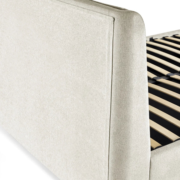 Maddock Beige Fabric Ottoman Storage Double Bed Frame with Lift-Up Storage & Padded Headboard