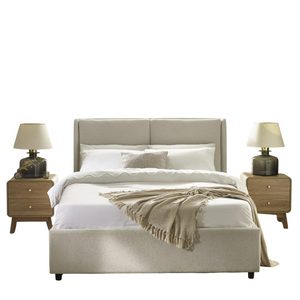 Maddock Beige Fabric Ottoman Storage Double Bed Frame with Lift-Up Storage & Padded Headboard