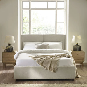 Maddock Beige Fabric Ottoman Storage Double Bed Frame with Lift-Up Storage & Padded Headboard