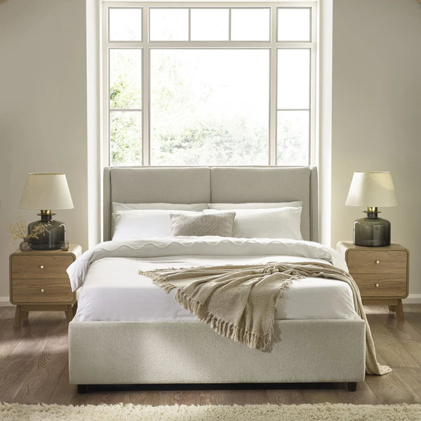 Maddock Beige Fabric Ottoman Storage Double Bed Frame with Lift-Up Storage & Padded Headboard