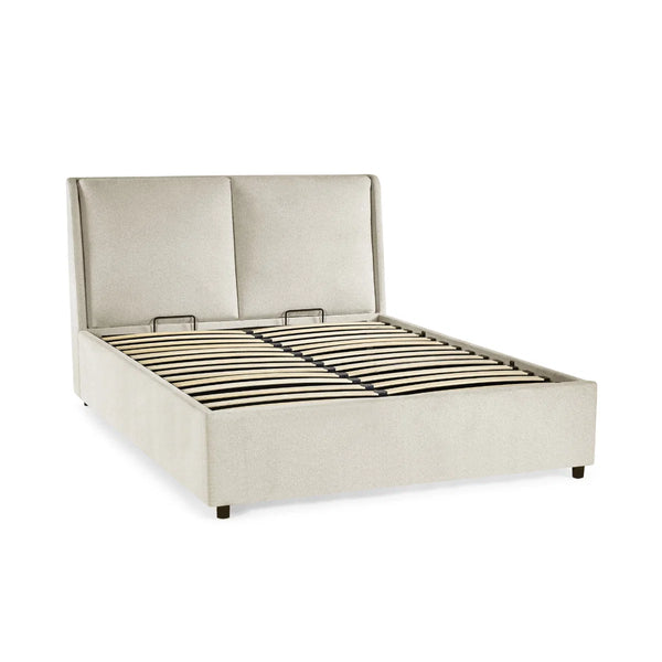 Maddock Beige Fabric Ottoman Storage Double Bed Frame with Lift-Up Storage & Padded Headboard