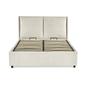 Maddock Beige Fabric Ottoman Storage Double Bed Frame with Lift-Up Storage & Padded Headboard