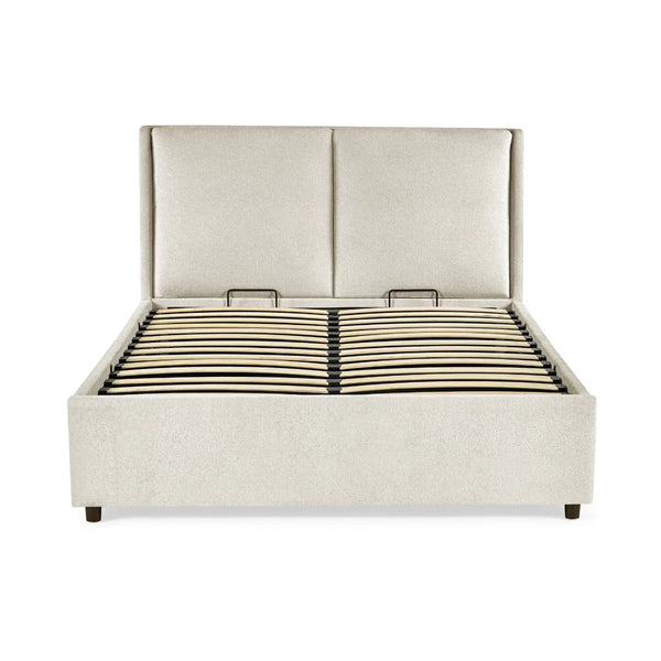 Maddock Beige Fabric Ottoman Storage Double Bed Frame with Lift-Up Storage & Padded Headboard