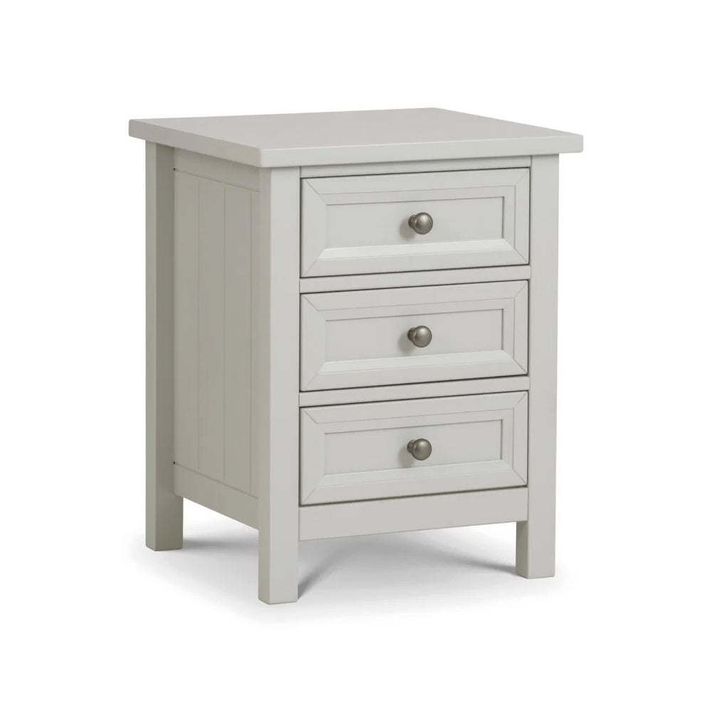 Julian Bowen Maine 3 Drawer Bedside Table – New England Style Nightstand with 3 Storage Drawers, Available in Anthracite, Surf White & Dove Grey