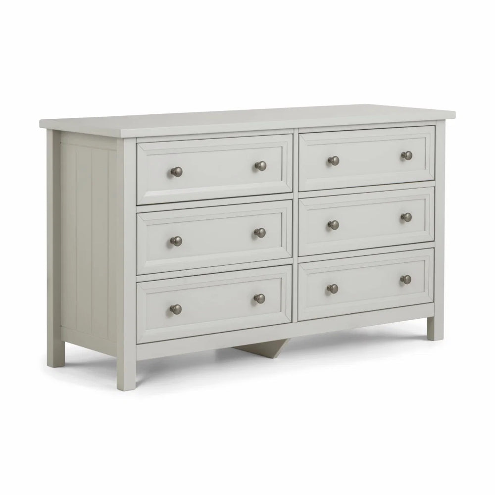 Julian Bowen Maine 6 Drawer Wide Chest of Drawers – Dove Grey New England Style Bedroom Storage Cabinet with Spacious Drawers