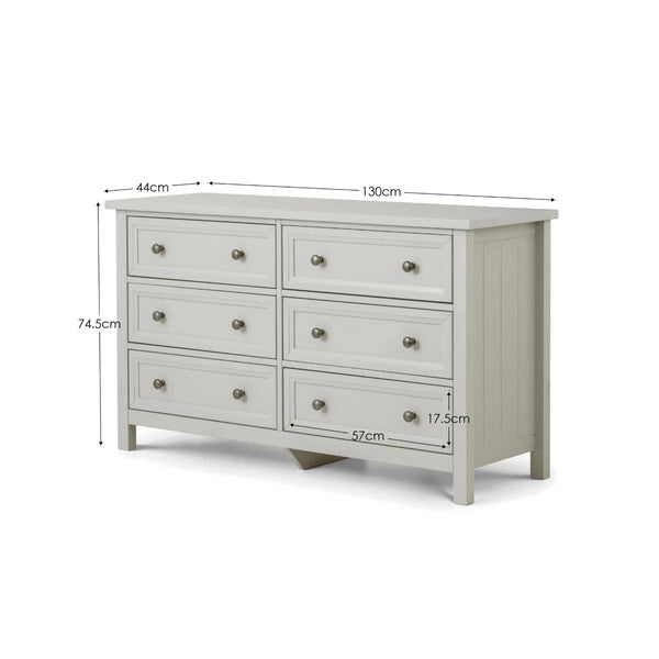 Julian Bowen Maine 6 Drawer Wide Chest of Drawers – Dove Grey New England Style Bedroom Storage Cabinet with Spacious Drawers