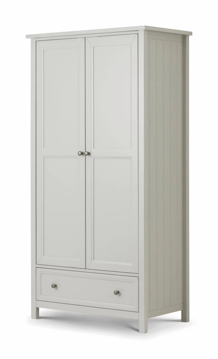 Julian Bowen Maine 2 Door Combination Wardrobe with Drawer – Dove Grey Lacquered Wooden Bedroom Storage Cabinet
