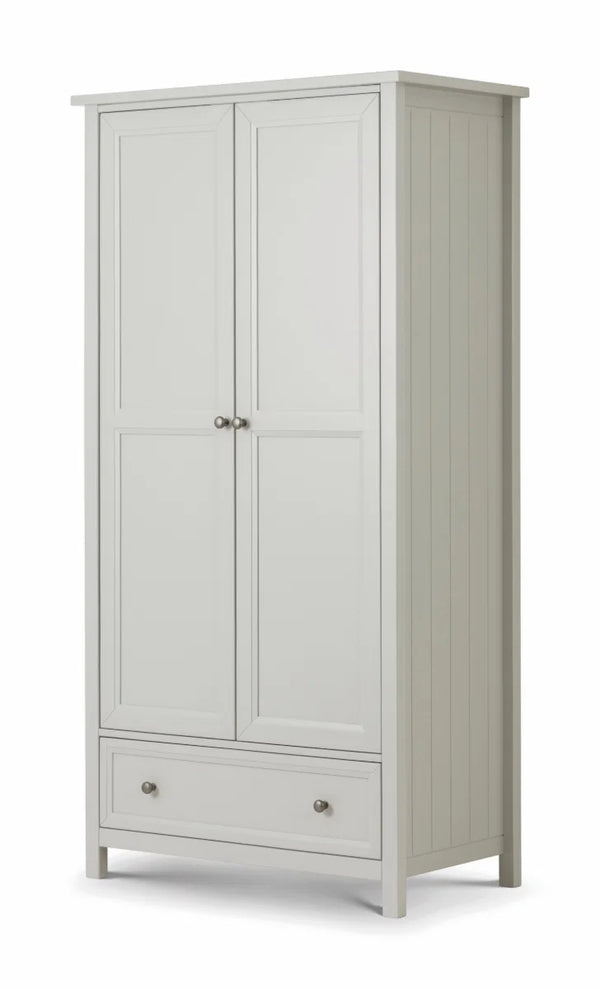 Julian Bowen Maine 2 Door Combination Wardrobe with Drawer – Dove Grey Lacquered Wooden Bedroom Storage Cabinet