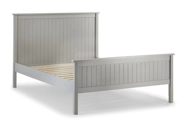 Maine Dove Grey Wooden Bed Frame with Panelled Headboard – Double 135cm