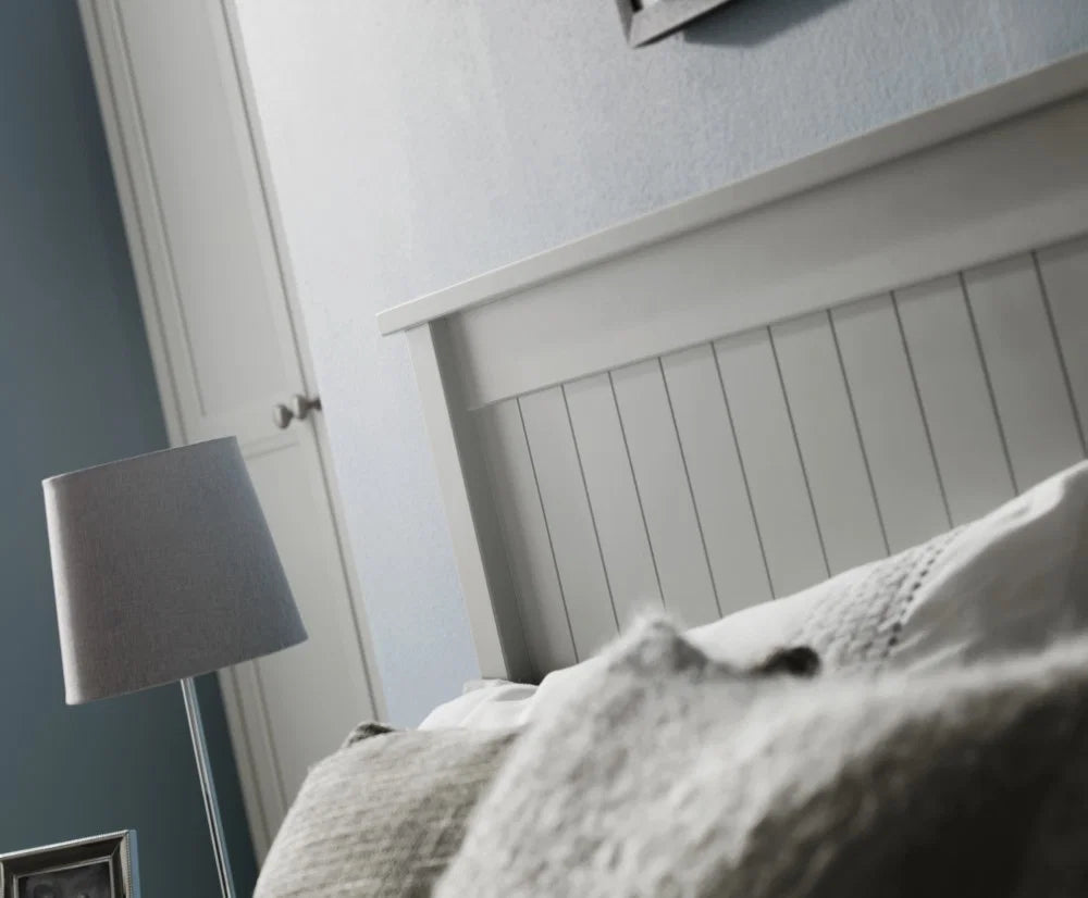 Maine Dove Grey Wooden Bed Frame with Panelled Headboard – Double 135cm