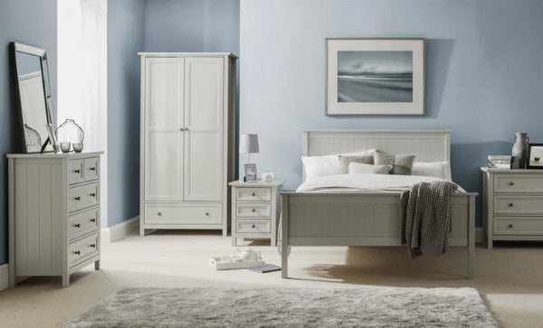Maine Dove Grey Wooden Bed Frame with Panelled Headboard – Double 135cm