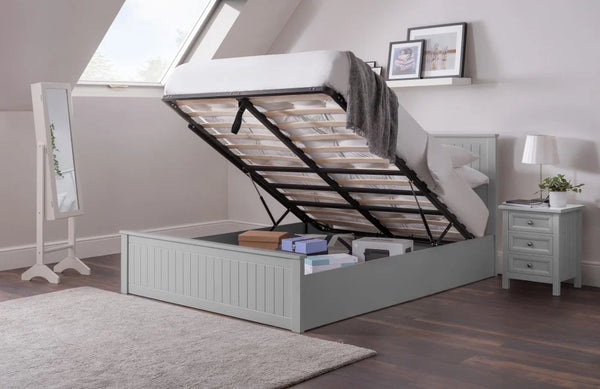 Julian Bowen Maine Ottoman Bed Frame in Dove Grey – New England Style Wooden Bed with Lift-Up Storage