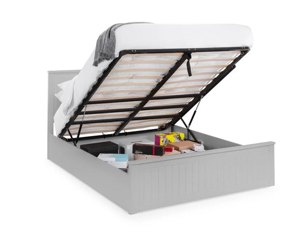 Julian Bowen Maine Ottoman Bed Frame in Dove Grey – New England Style Wooden Bed with Lift-Up Storage