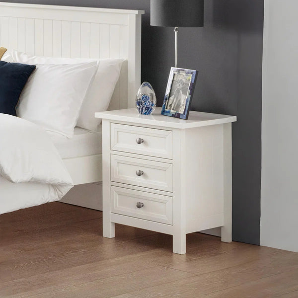 Julian Bowen Maine 3 Drawer Bedside Table – New England Style Nightstand with 3 Storage Drawers, Available in Anthracite, Surf White & Dove Grey