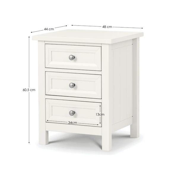 Julian Bowen Maine 3 Drawer Bedside Table – New England Style Nightstand with 3 Storage Drawers, Available in Anthracite, Surf White & Dove Grey