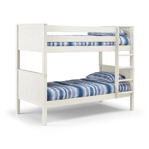Maine White Wooden Bunk Bed with Convertible Twin Single Design – New England Style Kids & Guest Bed Frame