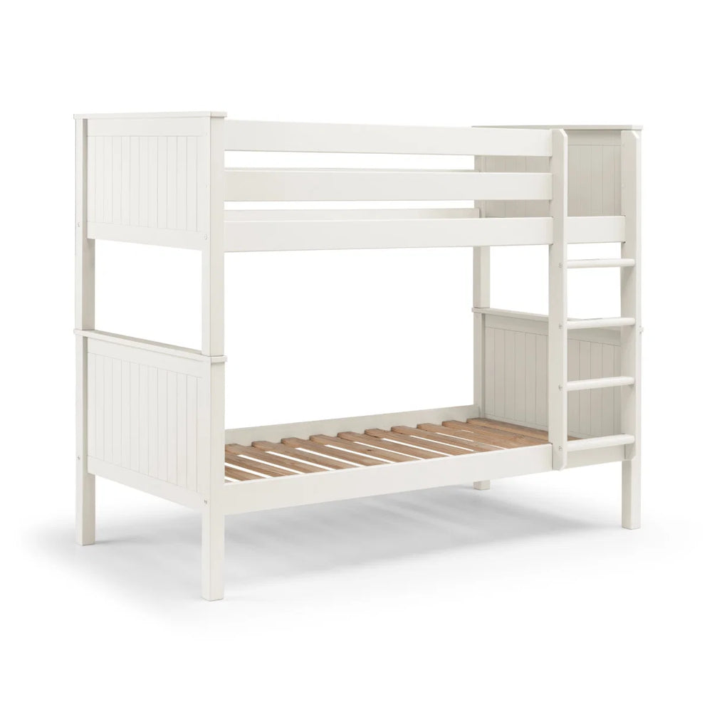 Maine White Wooden Bunk Bed with Convertible Twin Single Design – New England Style Kids & Guest Bed Frame