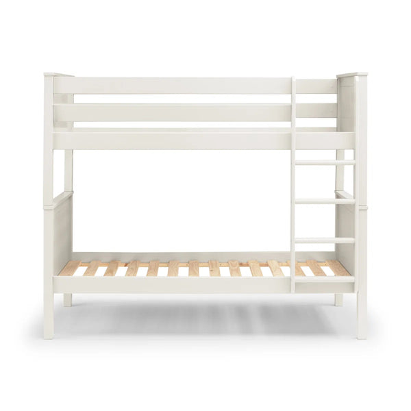 Maine White Wooden Bunk Bed with Convertible Twin Single Design – New England Style Kids & Guest Bed Frame