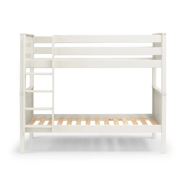 Maine White Wooden Bunk Bed with Convertible Twin Single Design – New England Style Kids & Guest Bed Frame