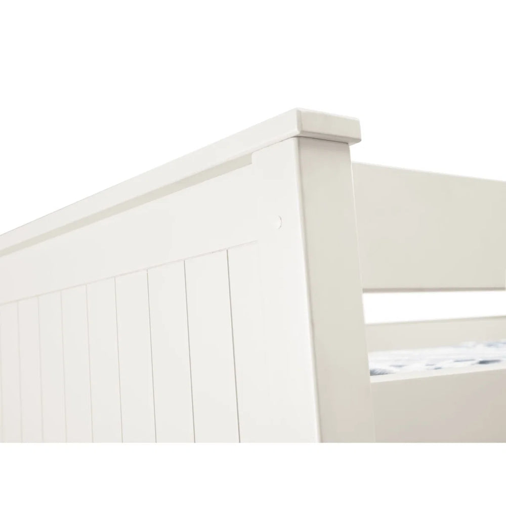 Maine White Wooden Bunk Bed with Convertible Twin Single Design – New England Style Kids & Guest Bed Frame
