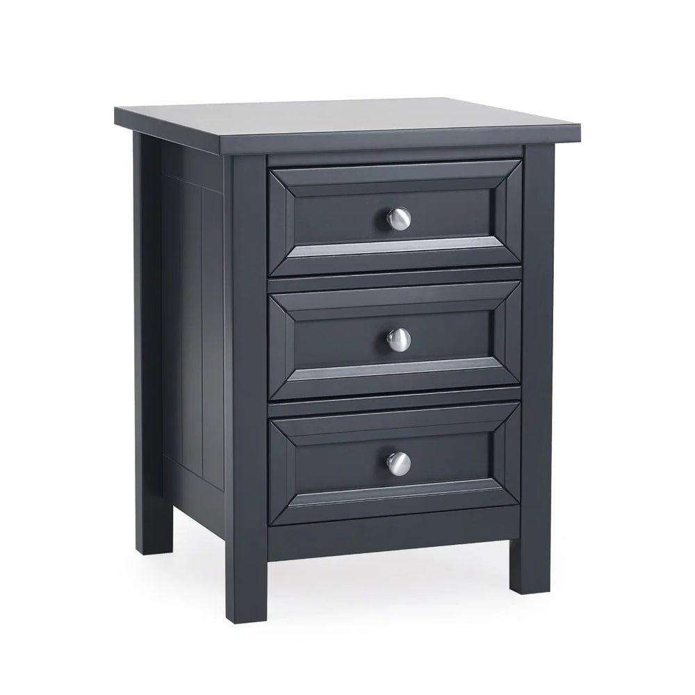 Julian Bowen Maine 3 Drawer Bedside Table – New England Style Nightstand with 3 Storage Drawers, Available in Anthracite, Surf White & Dove Grey