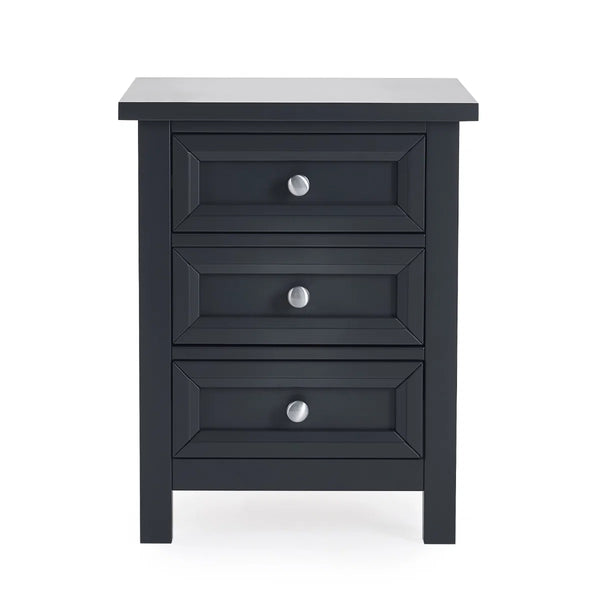 Julian Bowen Maine 3 Drawer Bedside Table – New England Style Nightstand with 3 Storage Drawers, Available in Anthracite, Surf White & Dove Grey
