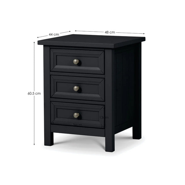 Julian Bowen Maine 3 Drawer Bedside Table – New England Style Nightstand with 3 Storage Drawers, Available in Anthracite, Surf White & Dove Grey