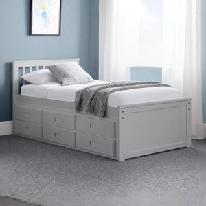 Maisie Light Grey Wooden Captain's Bed with Pull-Out Underbed & Storage Drawers – Single