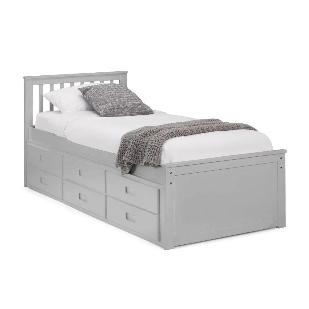 Maisie Light Grey Wooden Captain's Bed with Pull-Out Underbed & Storage Drawers – Single