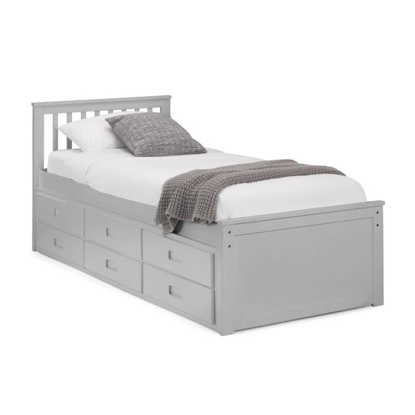 Maisie Light Grey Wooden Captain's Bed with Pull-Out Underbed & Storage Drawers – Single