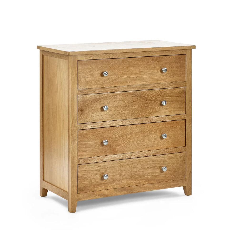 Mallory Solid Oak 4 Drawer Chest of Drawers with Silver Knobs
