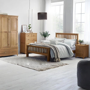 Julian Bowen Mallory Solid Oak 6 Drawer Dressing Table with Grey Padded Stool – Oak Veneer Bedroom Vanity Set