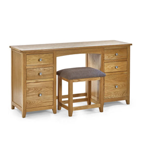Julian Bowen Mallory Solid Oak 6 Drawer Dressing Table with Grey Padded Stool – Oak Veneer Bedroom Vanity Set