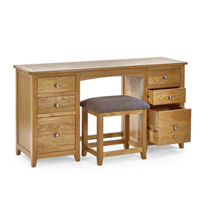 Julian Bowen Mallory Solid Oak 6 Drawer Dressing Table with Grey Padded Stool – Oak Veneer Bedroom Vanity Set