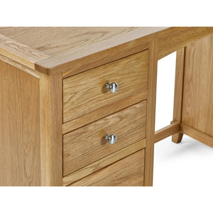Julian Bowen Mallory Solid Oak 6 Drawer Dressing Table with Grey Padded Stool – Oak Veneer Bedroom Vanity Set