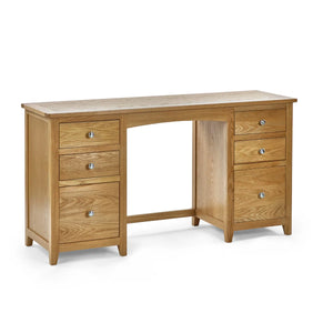 Julian Bowen Mallory Solid Oak 6 Drawer Dressing Table with Grey Padded Stool – Oak Veneer Bedroom Vanity Set