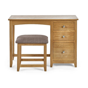 Mallory Solid Oak 3 Drawer Dressing Table with Grey Padded Stool – Oak Veneer Bedroom Vanity Set