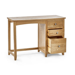 Mallory Solid Oak 3 Drawer Dressing Table with Grey Padded Stool – Oak Veneer Bedroom Vanity Set