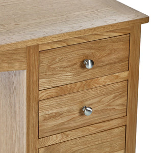 Mallory Solid Oak 3 Drawer Dressing Table with Grey Padded Stool – Oak Veneer Bedroom Vanity Set