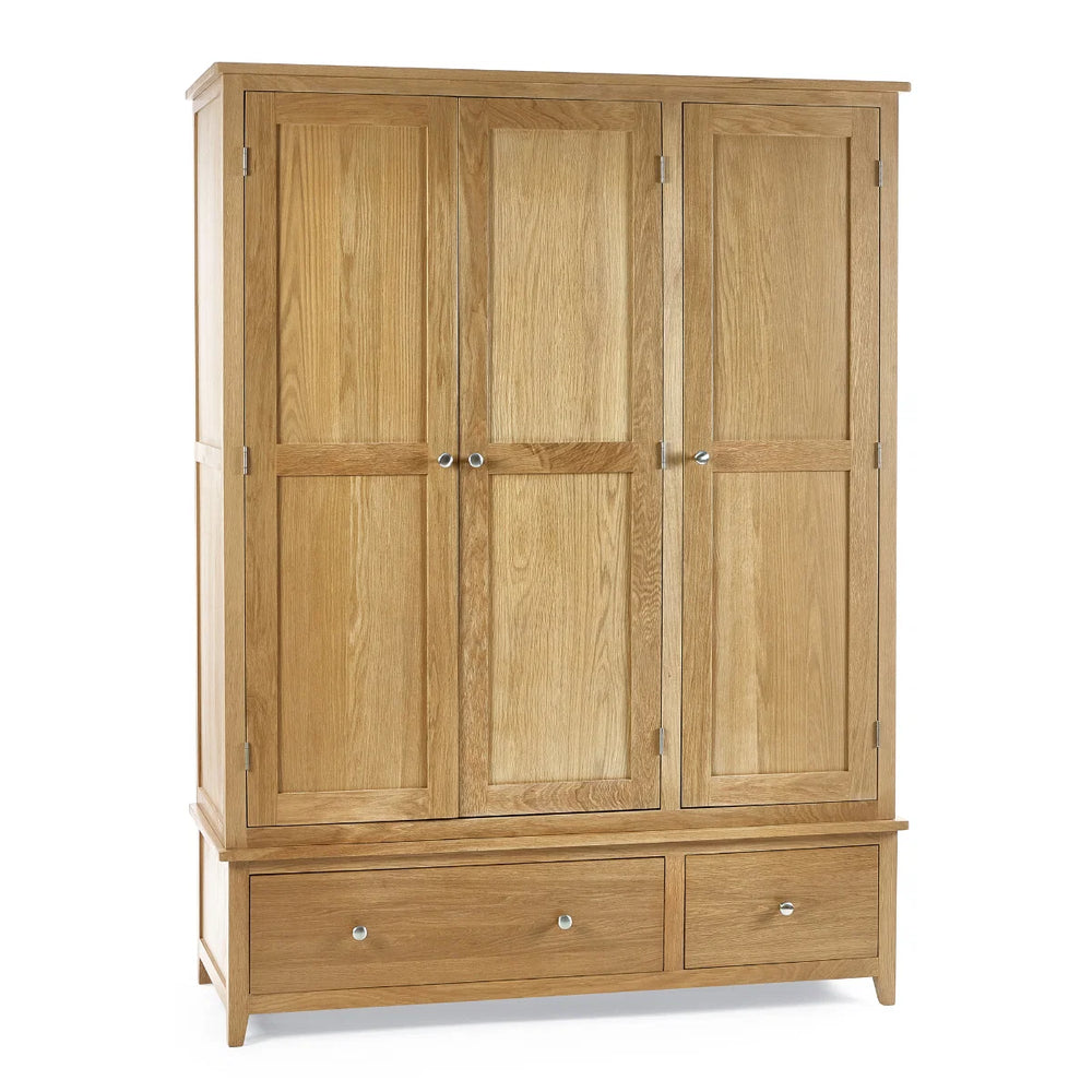 Julian Bowen Mallory 3 Door Oak Wardrobe with 2 Drawers – Solid Oak & Oak Veneers Bedroom Storage