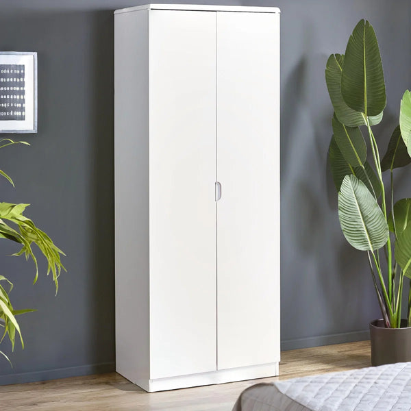 Julian Bowen Manhattan 2 Door Wardrobe in White High Gloss with Hanging Rail & Top Shelf