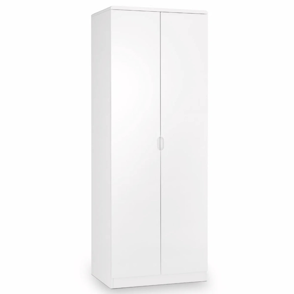 Julian Bowen Manhattan 2 Door Wardrobe in White High Gloss with Hanging Rail & Top Shelf