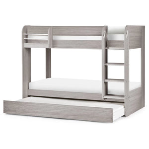 Mars Grey Oak Wooden Bunk Bed with Pull-Out Trundle & Storage Shelving